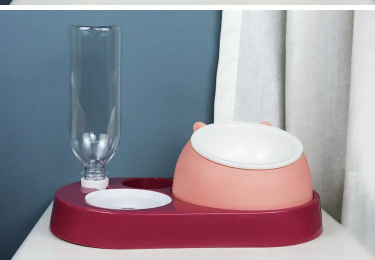 New 2-in-1 Cat Bowl Water Dispenser Automatic Water Storage