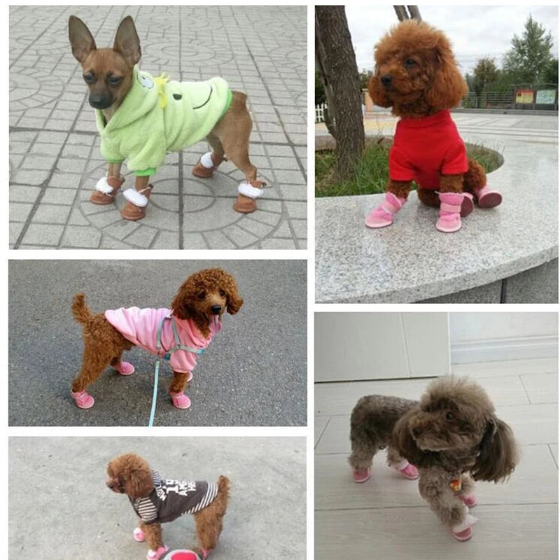 4pcs/set Pet Dog Shoes Winter Warm Shoes