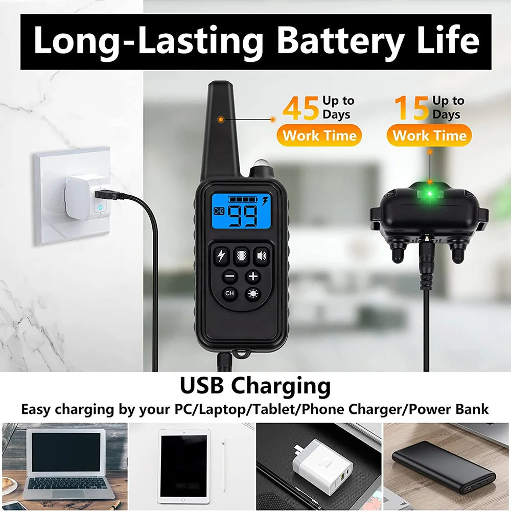 800m Digital Dog Training Collar Waterproof Rechargeable Remote Control
