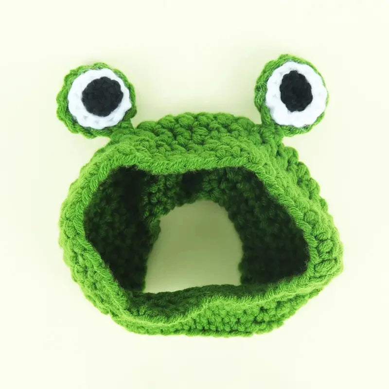 1pc  Green Knitted Frog Shaped Pet Hat