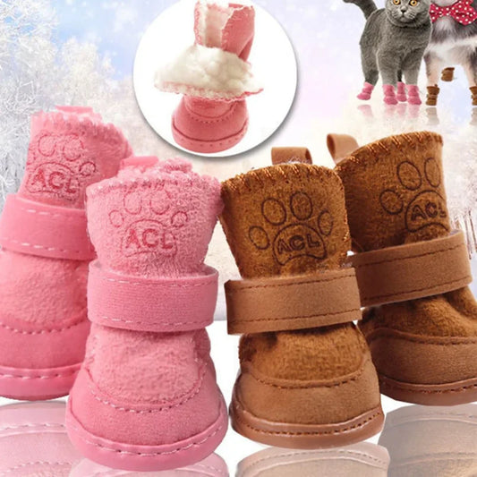 4pcs/set Pet Dog Shoes Winter Warm Shoes