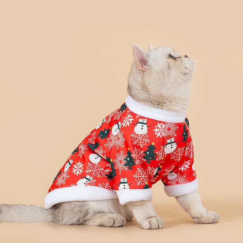Christmas  cartoon printed cat and dog clothes