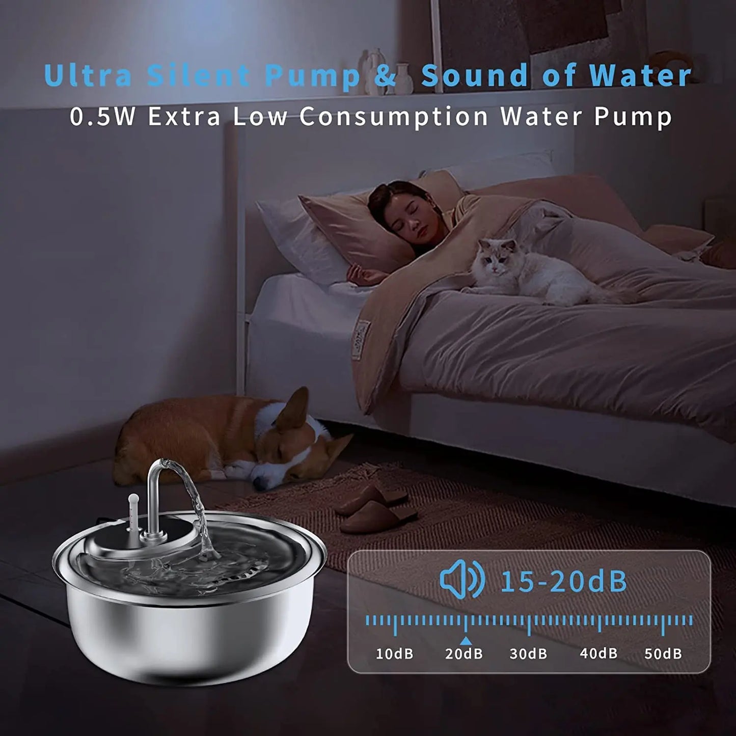 Pet Automatic Water Fountain 3.4L Large Capacity Stainless