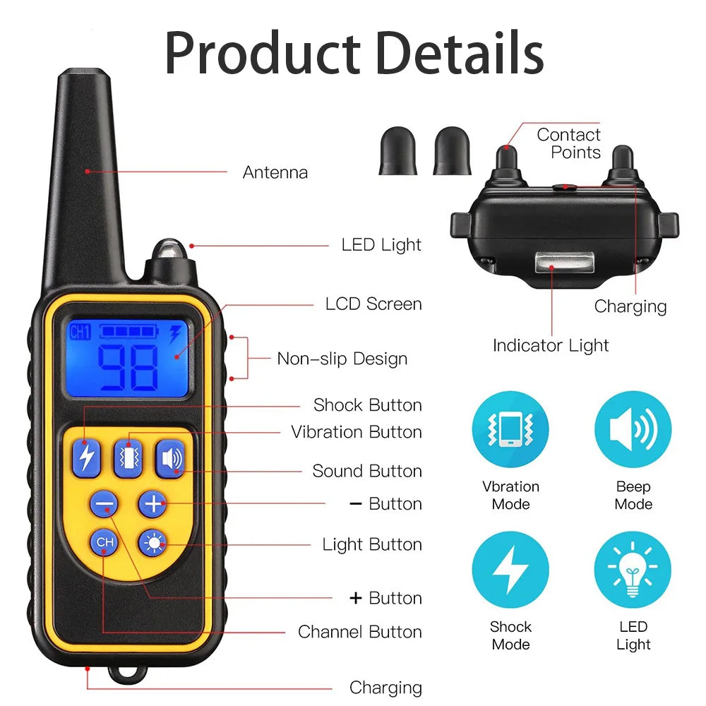 800m Digital Dog Training Collar Waterproof Rechargeable Remote Control