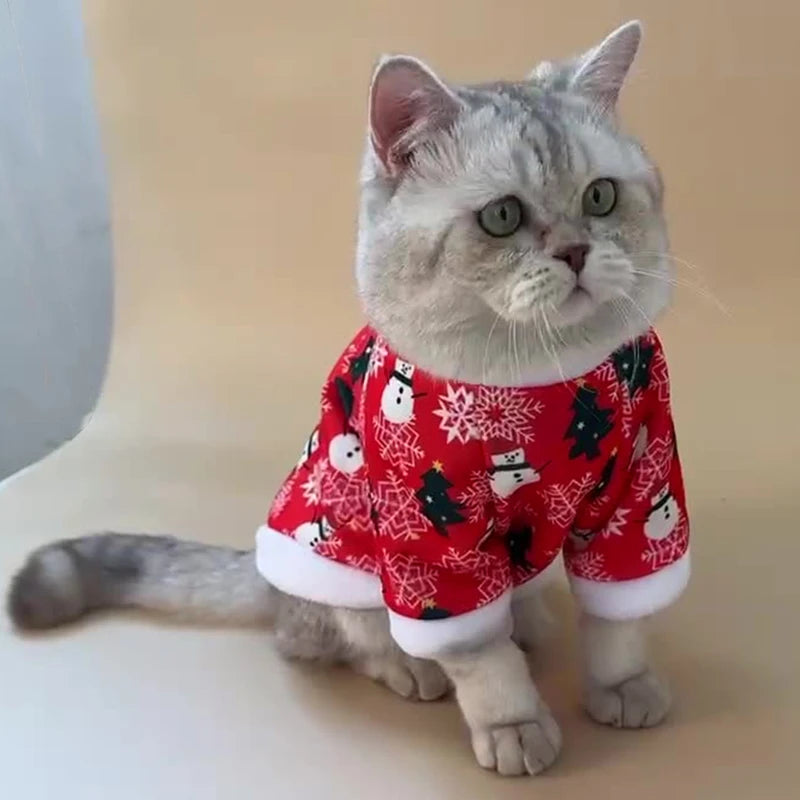 Christmas  cartoon printed cat and dog clothes