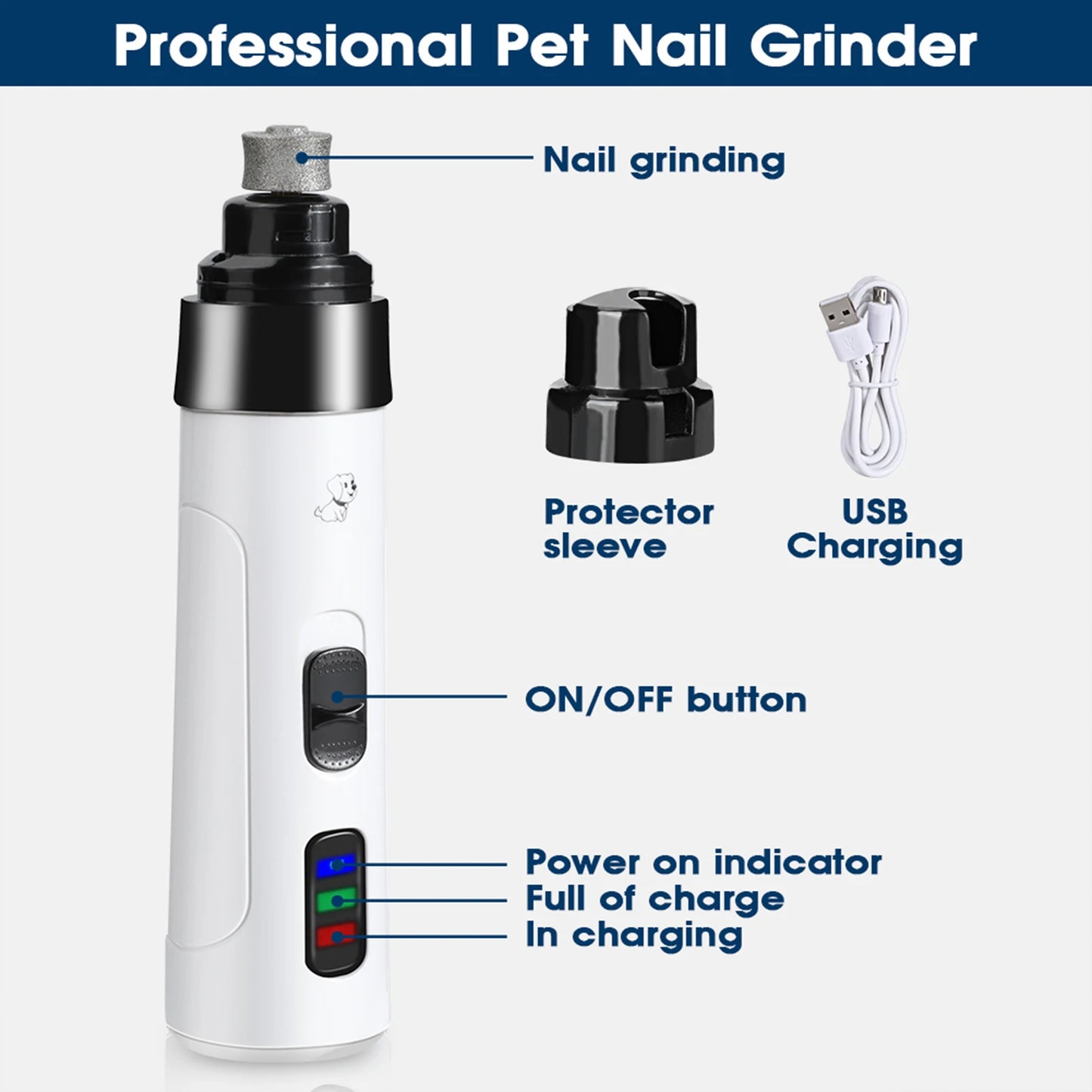 Pet Nail Grinder, Quiet Electric Nail Clipper with USB Rechargeable