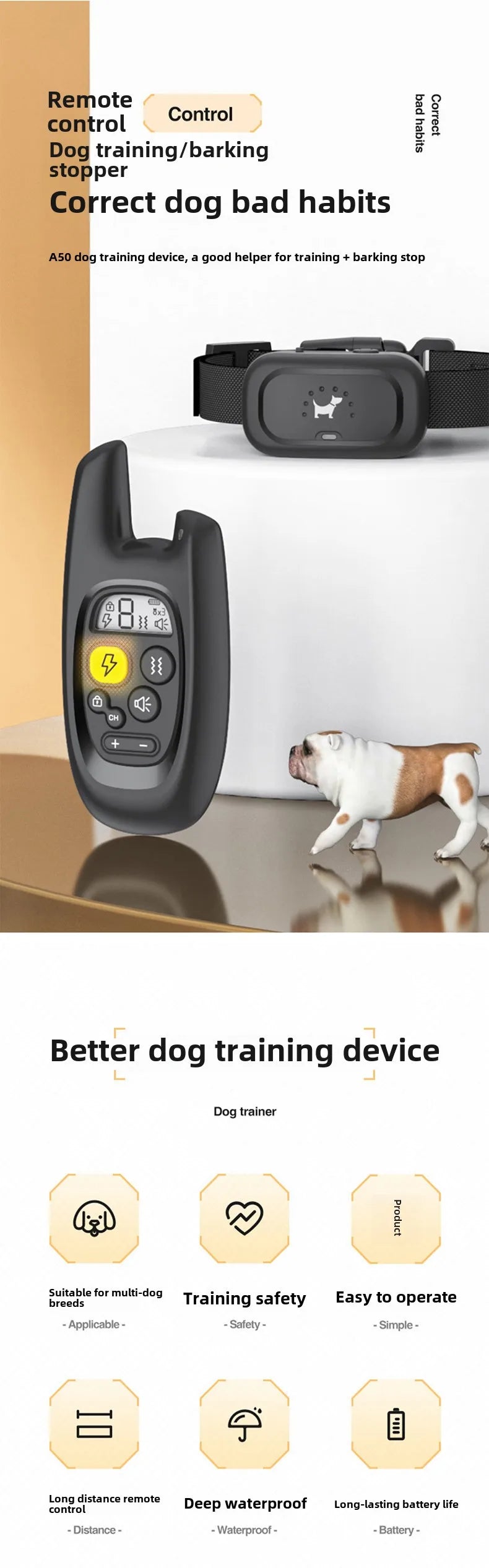 Dog training device remote control barking